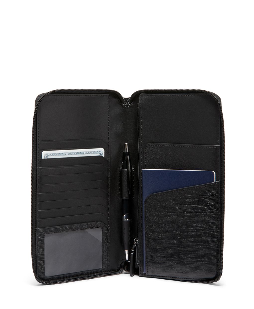 Tumi Nassau Leather Zip Around Travel Wallet Black Embossed