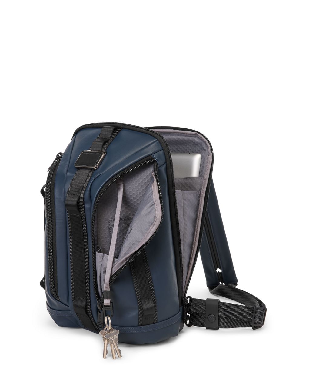 Tumi Alpha Bravo Knight Sling Backpack in Navy Coated Canvas