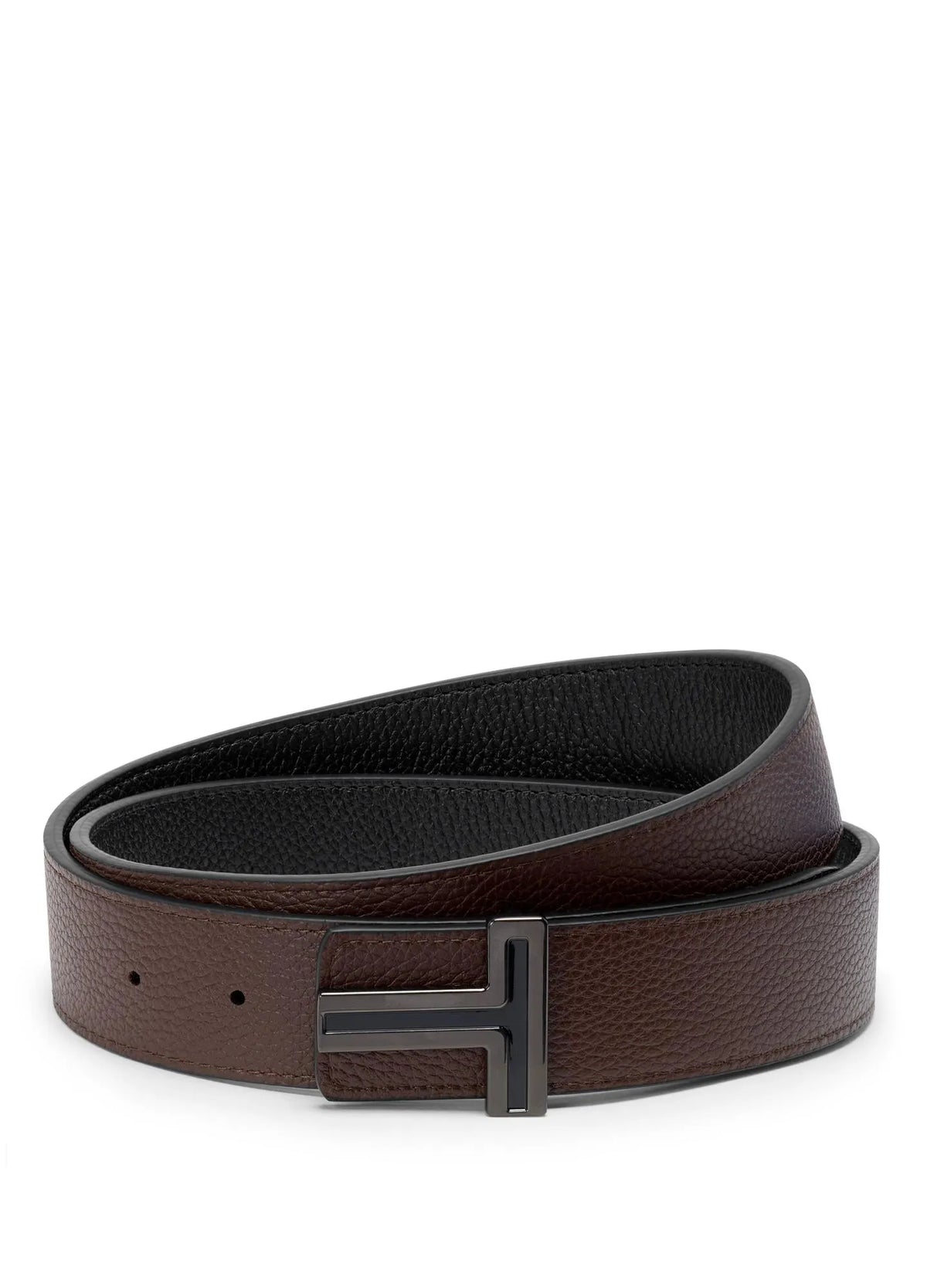 T Buckle Reversible Leather Belt 1.4"