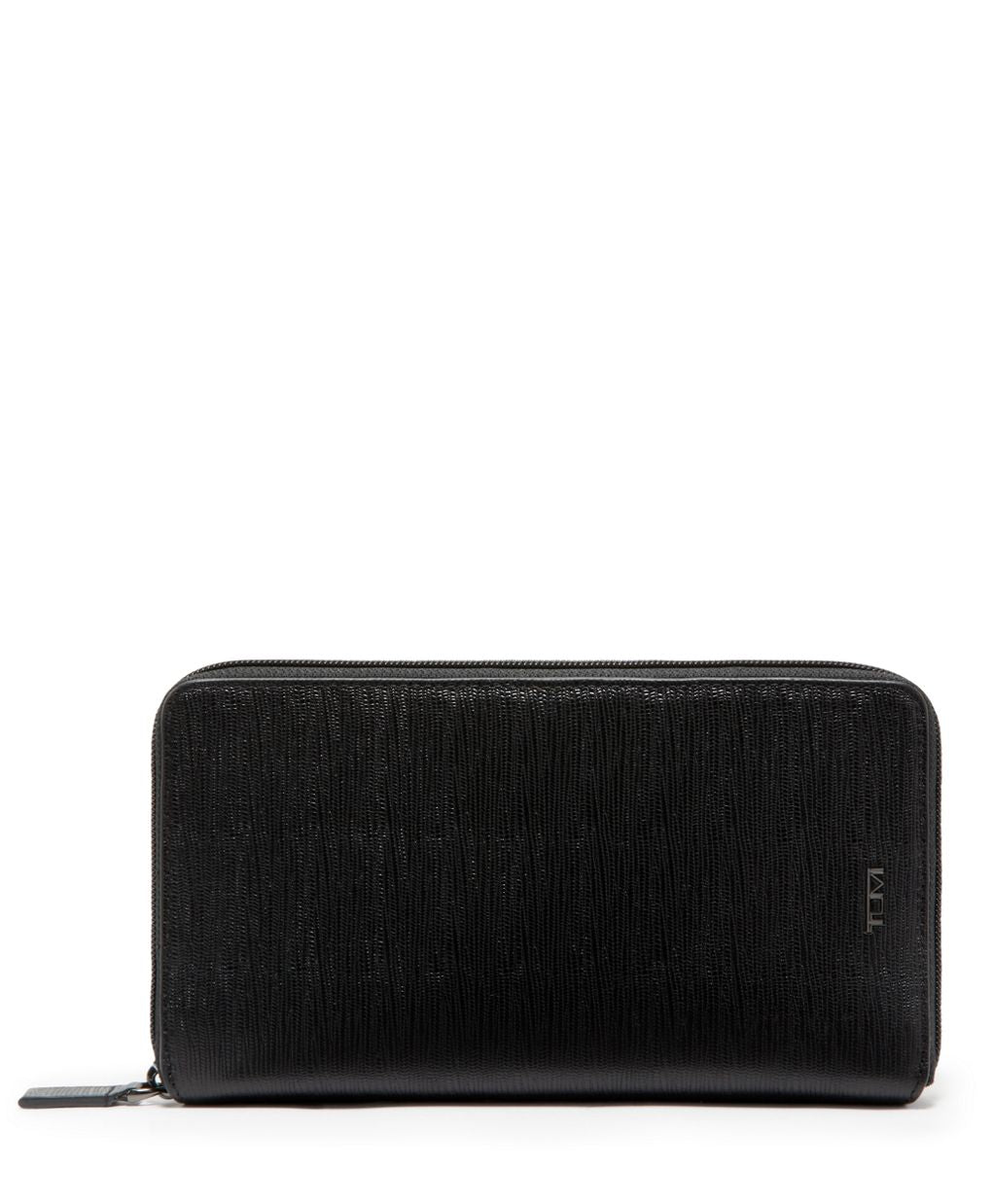 Tumi Nassau Leather Zip Around Travel Wallet Black Embossed