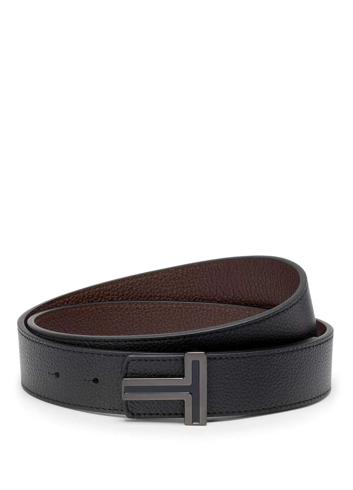 T Buckle Reversible Leather Belt 1.4"